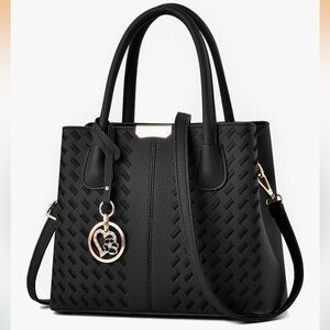 Black Woven Tote Satchel Handbag